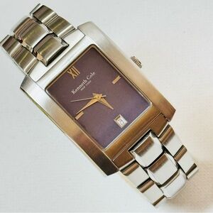 Kenneth Cole NY Classic Tank Men's Date Watch Silver Stainless Blue Dial KC3194